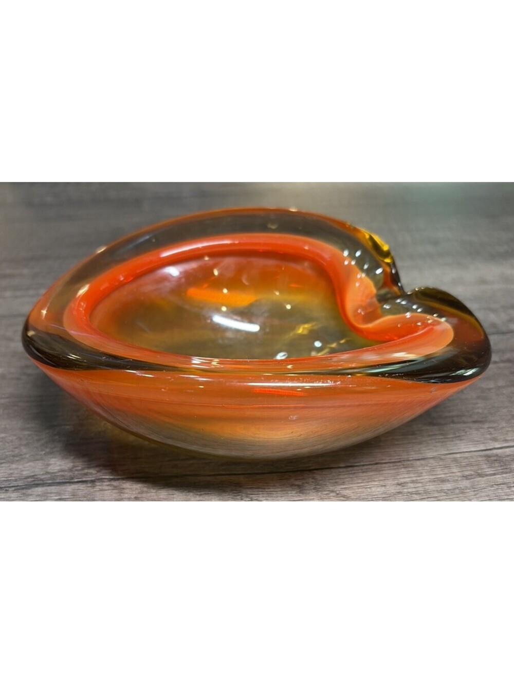 Murano Glass Ashtray VTG MCM 6" Bowl Orange Italy Cigar Sommerso Amber Geode - Picture 4 of 8